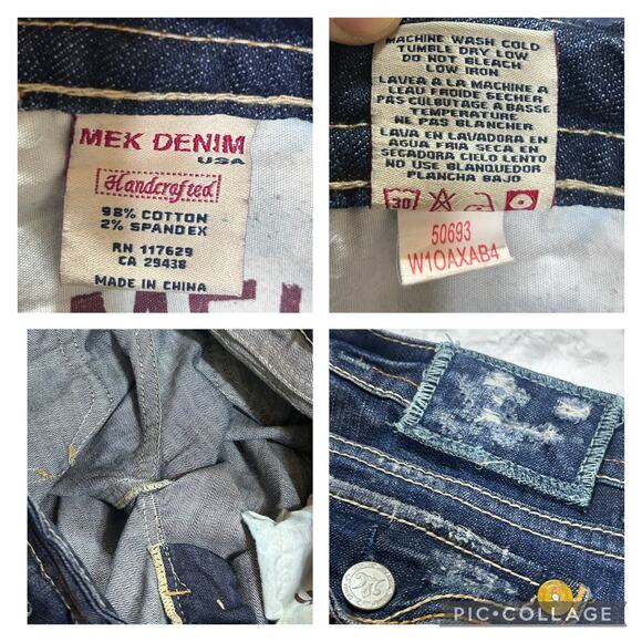 Mek Denim USA Oakaca Bootcut Jeans 28x34 Distressed Grunge Low Rise Boho Western - Picture 6 of 10